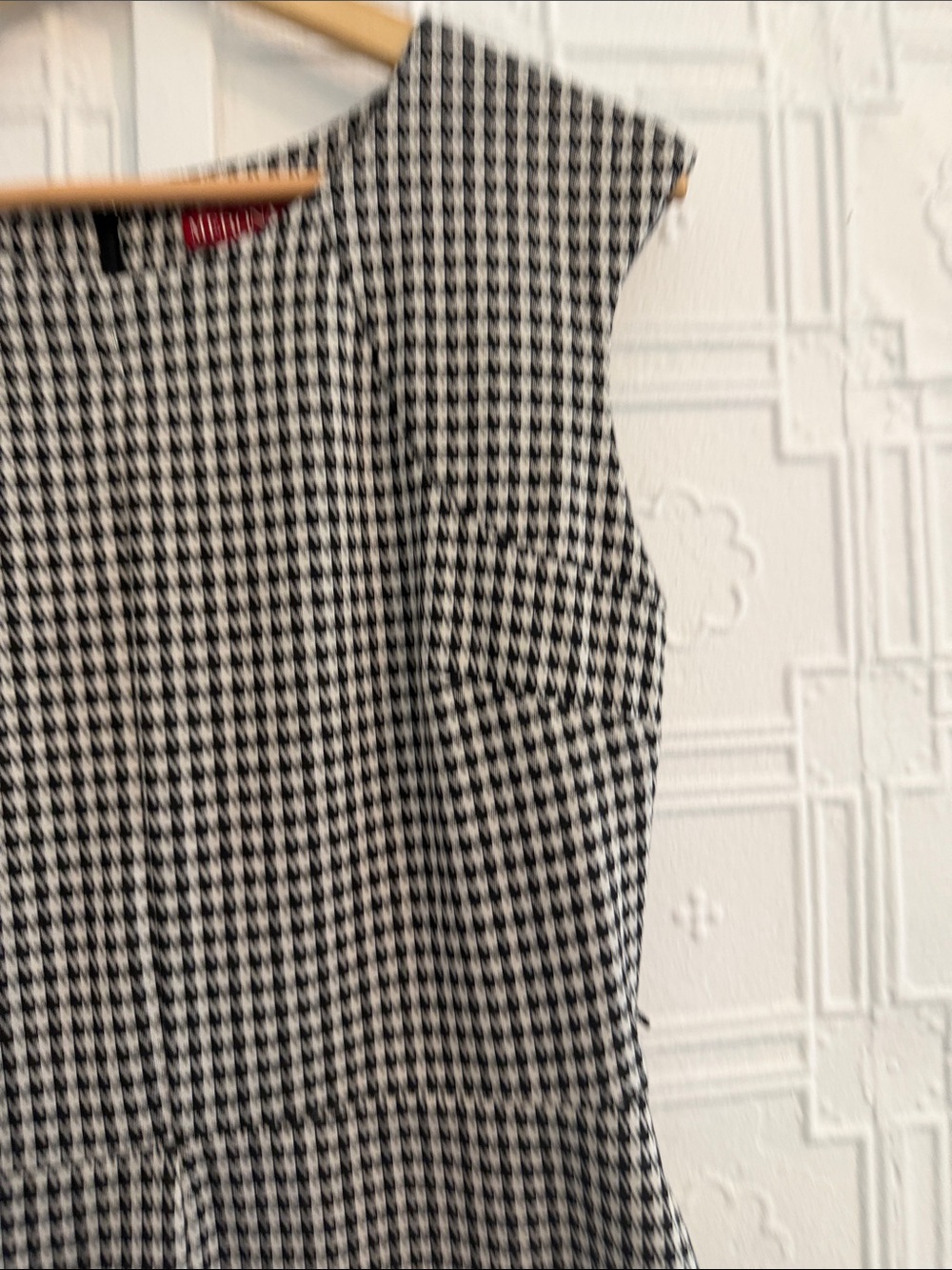 Merona Black & White Houndstooth Cap Sleeve Dress Size L - Picture 3 of 7